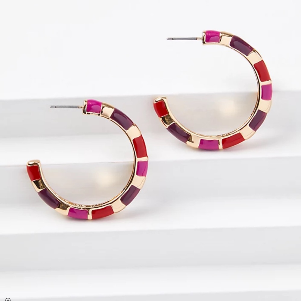 NWT Loft Enamel Hoop Earrings in Rose Magenta